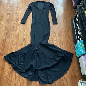 Black Long Sleeve Dress with High Low Flounce